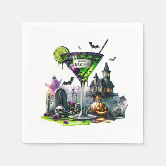 Serviette En Papier Papier d'Halloween Martini de minuit (Devant)