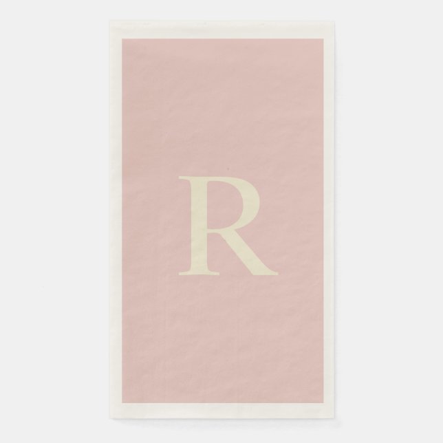 Serviette En Papier Papier d'invité Pale Rose et Crème Monogramme Papi (Devant)