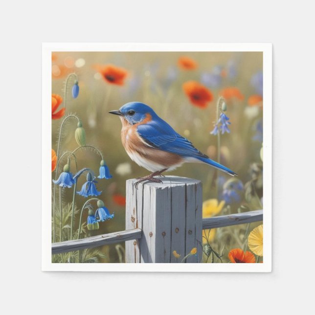 Serviette En Papier Papier d'oiseau bleu serviette (Devant)