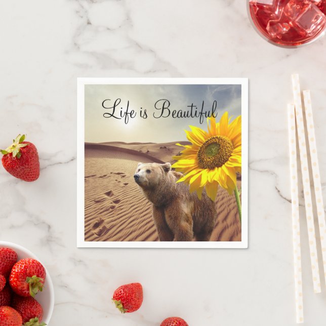 Serviette En Papier Papier d'ours floral de tournesol (En situation)