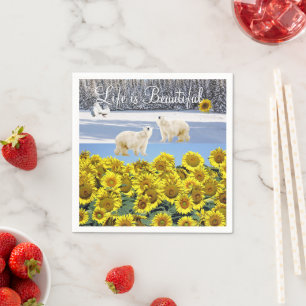 Serviette En Papier Papier d'ours polaire floral de tournesol
