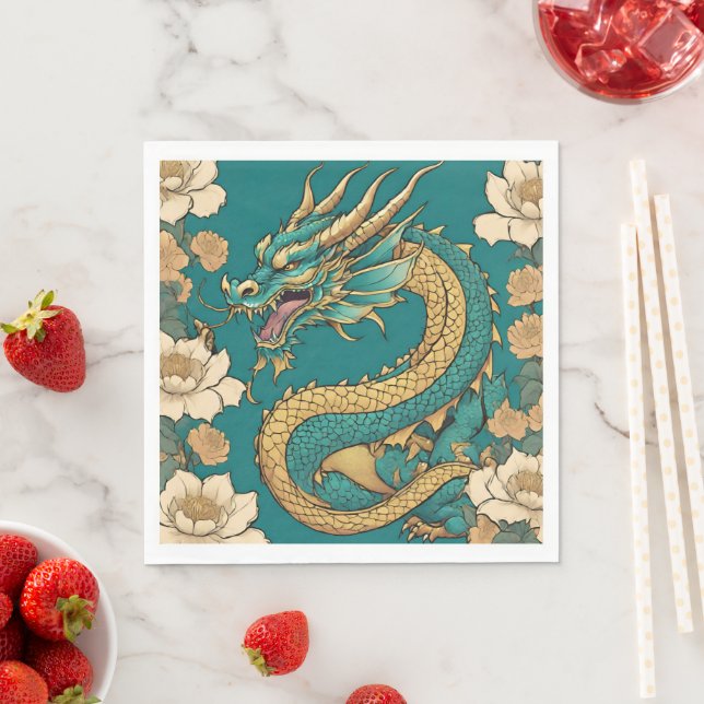 Serviette En Papier Papier Dragon Napkin (En situation)