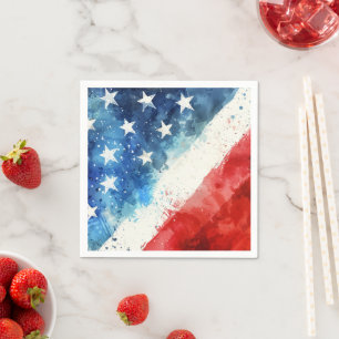 Serviette En Papier Papier drapeau américain aquarelle rouge blanc et