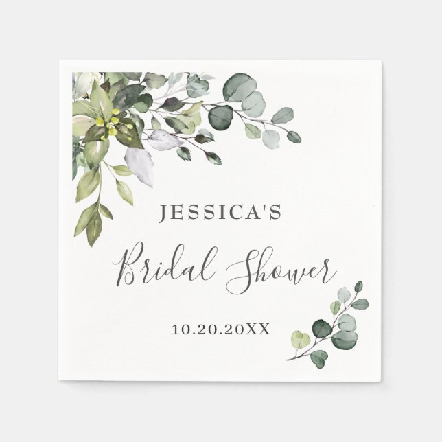 Serviette En Papier Papier élégant à aquarelle Eucalyptus pour Baby Sh (Devant)