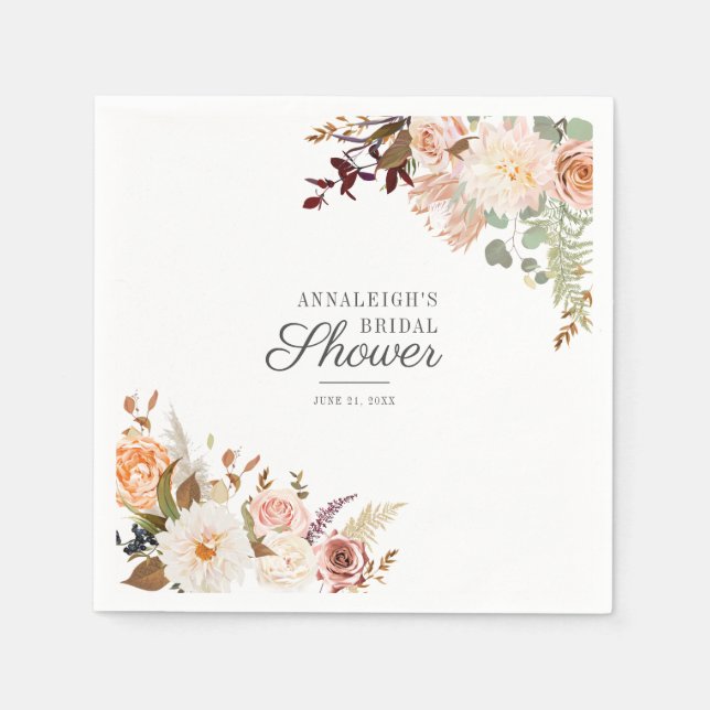 Serviette En Papier Papier élégant à motif floral script pour shower d (Devant)