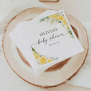 Serviette En Papier Papier élégant jaune à motifs floraux pour Baby Sh