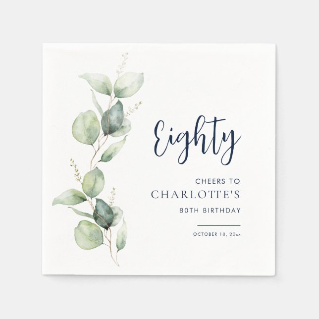 Serviette En Papier Papier Eucalyptus pour 80e Anniversaire (Devant)