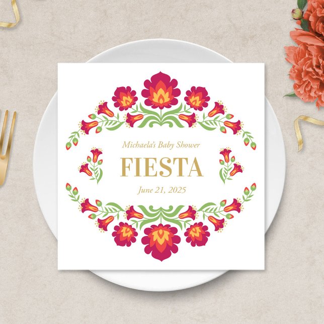 Serviette En Papier Papier festa mexicain Napkin, Floral rouge (Red Floral Mexican Fiesta Luncheon Napkin)