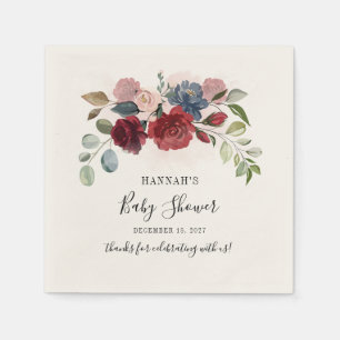 Serviette En Papier Papier Fête de Bébé Floral Botanique Bourgogne