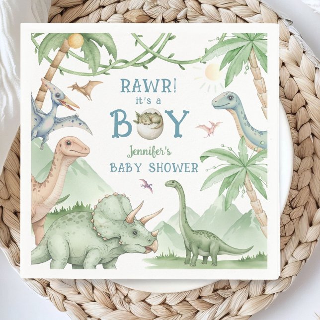 Serviette En Papier Papier Fête de Bébé Rawr Boy Dinosaure (Créateur téléchargé)