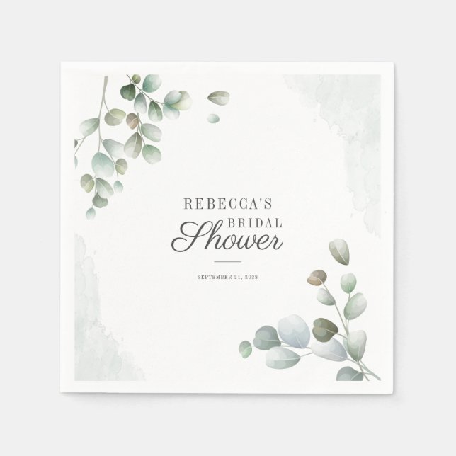 Serviette En Papier Papier Fête de Mariage Feuillage Eucalyptus (Devant)