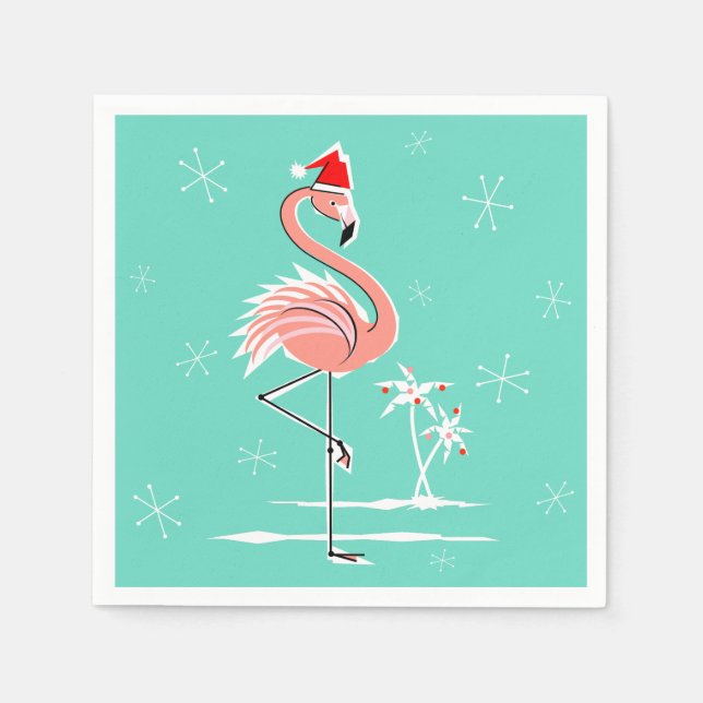 Serviette En Papier Papier Flamant rose de Noël (Devant)