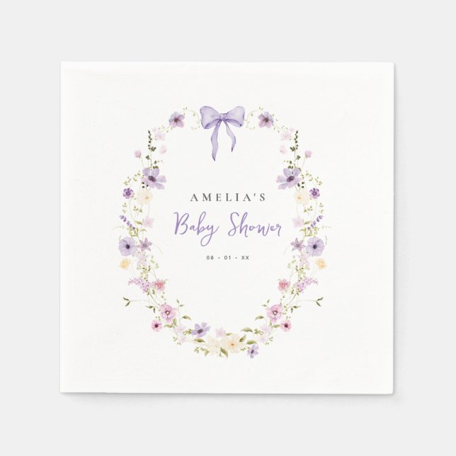 Serviette En Papier Papier Fleur sauvage Baby shower Lavender Bow (Devant)