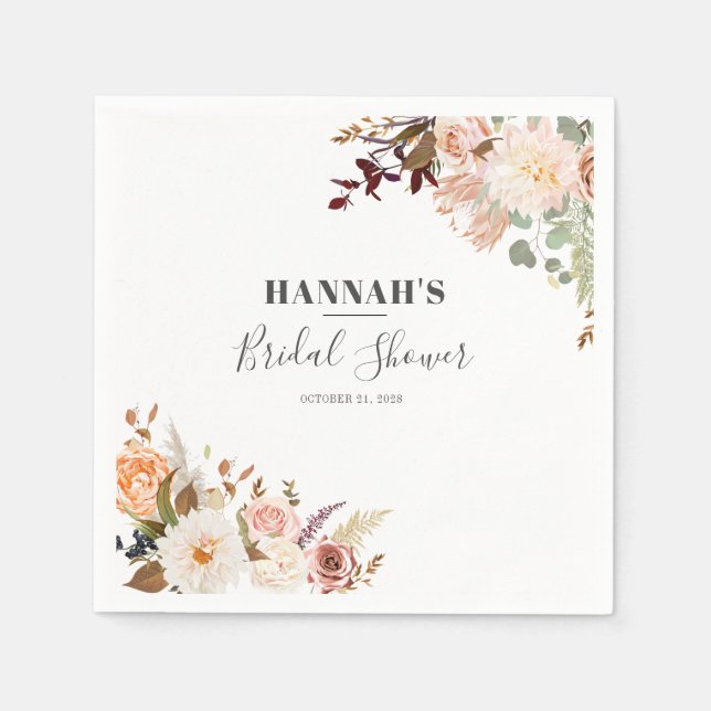 Serviette En Papier Papier Fleurs Botaniques Mariage Automnal (Devant)