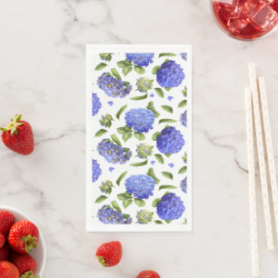 Serviette En Papier Papier floral à motif de fleurs d'hortensia bleues