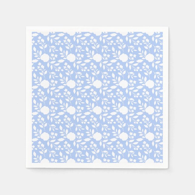 Serviette En Papier Papier floral blanc et bleu clair (Devant)