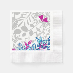 Serviette En Papier Papier floral bleu, rose, gris clair