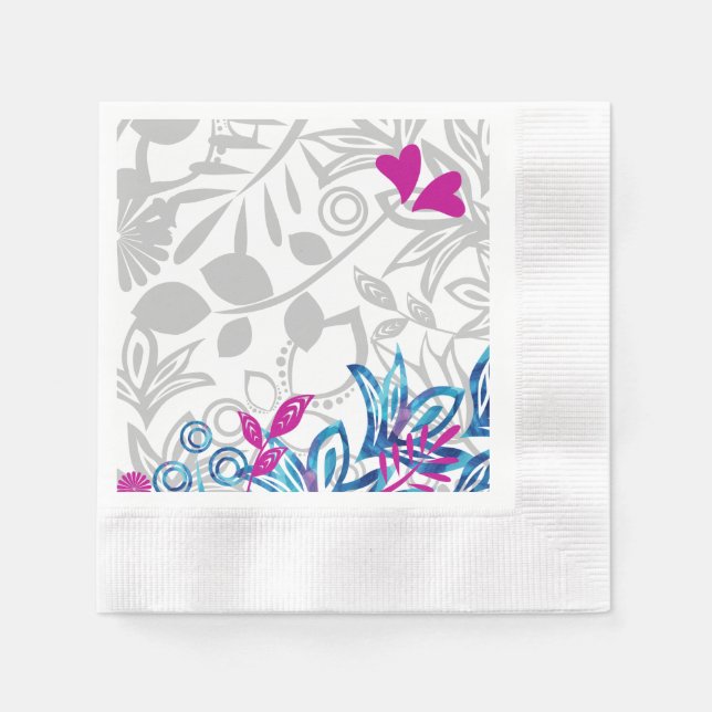 Serviette En Papier Papier floral bleu, rose, gris clair (Devant)