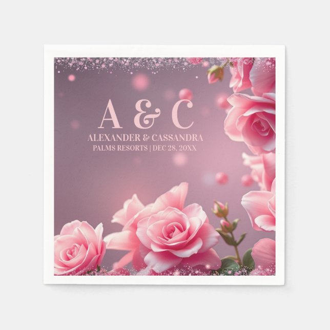 Serviette En Papier Papier floral Bourgogne rose Napkin (Devant)