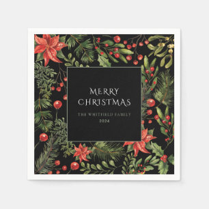 Serviette En Papier Papier Floral de Noël Aquarelle Famille