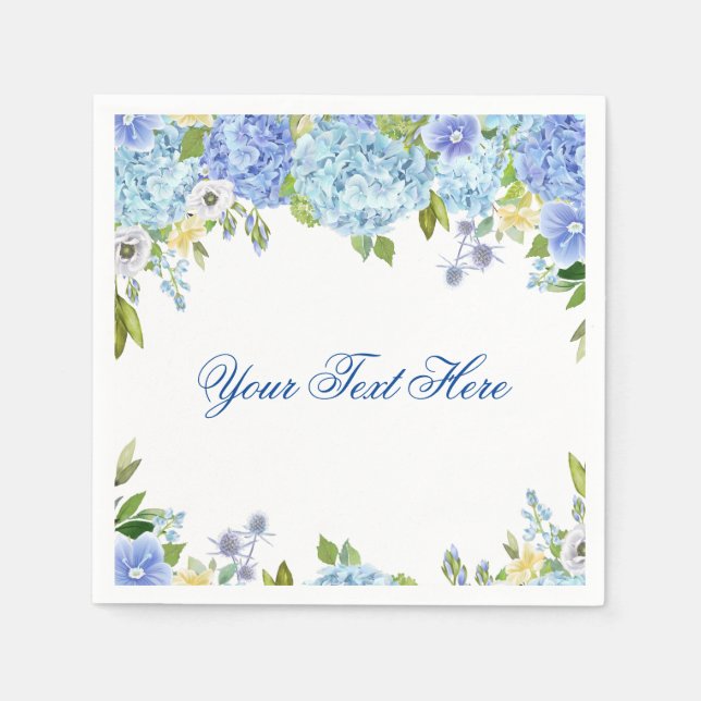 Serviette En Papier Papier floral hydrangea bleu clair PARTY (Devant)