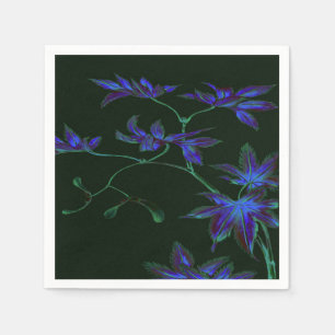 Serviette En Papier Papier floral japonais profond bleu et vert