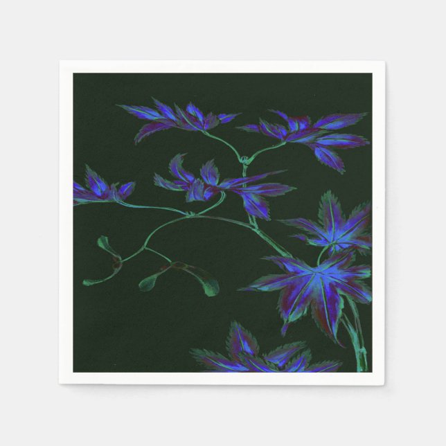 Serviette En Papier Papier floral japonais profond bleu et vert (Devant)