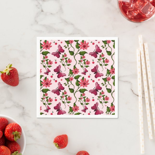 Serviette En Papier Papier Floral Papillon Midnight Bloom (En situation)