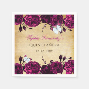 Serviette En Papier Papier Floral Papillon Rose Rustique Vintage   