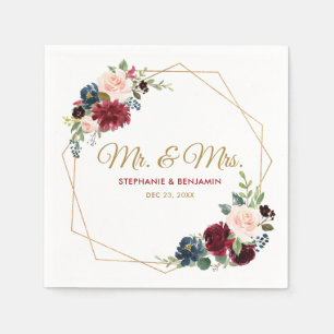 Serviette En Papier Papier géométrique floral de la marine roumaine de
