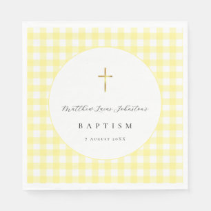 Serviette En Papier Papier gingham jaune pour baptême de bébé