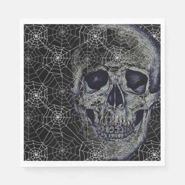 Serviette En Papier Papier Halloween Napkins-Crâne & Webs (Devant)
