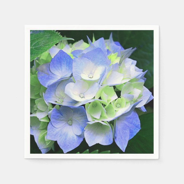 Serviette En Papier Papier Hydrangea bleu et vert Floral (Devant)