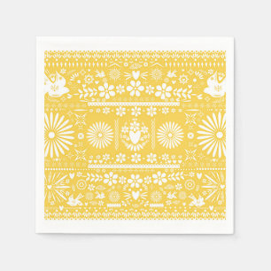Serviette En Papier Papier Jaune Blanc Mariage Mariage Mexicain Picado