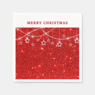 Serviette En Papier Papier Joyeux Noël Rouge Pailleté & Étoiles