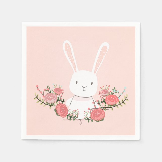 Serviette En Papier Papier lapin Napkin Woodland Floral Rose Girl (Devant)
