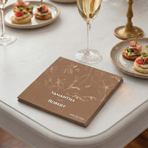 Serviette En Papier Papier ligne artistique floral élégant et marron