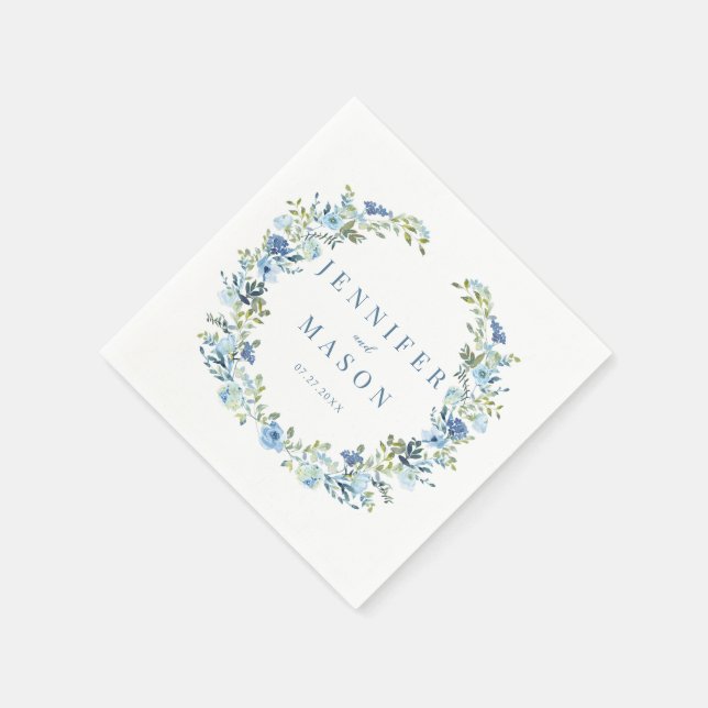 Serviette En Papier Papier mariage à couronne florale bleu (Coin)