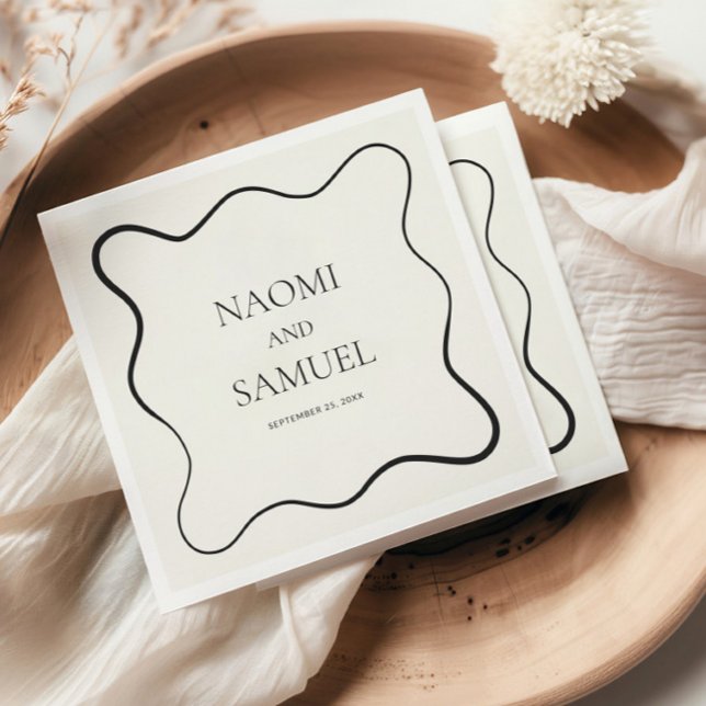 Serviette En Papier Papier Mariage à la frontière Wavy au charbon Napk (Créateur téléchargé)