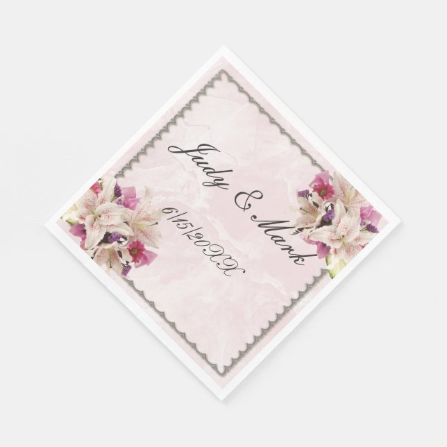 Serviette En Papier Papier Mariage blanc Lily rose en marbre rose Napk (Coin)