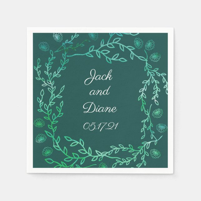 Serviette En Papier Papier Mariage bleu Aquarelle du jardin (Devant)