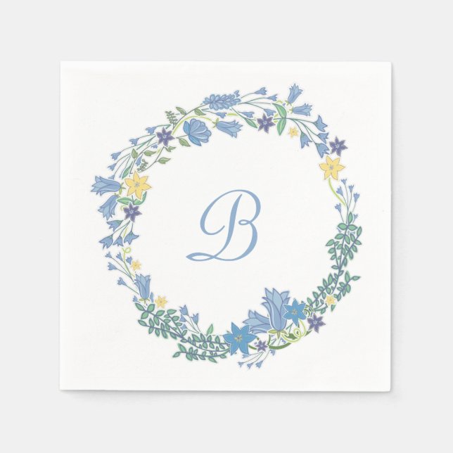 Serviette En Papier Papier Mariage bleu cloches florales serviettes (Devant)