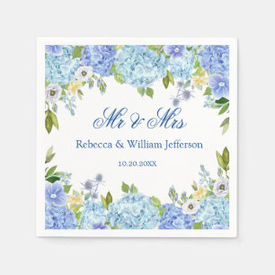 Serviette En Papier Papier Mariage bleu Hydrangea Floral Greenery