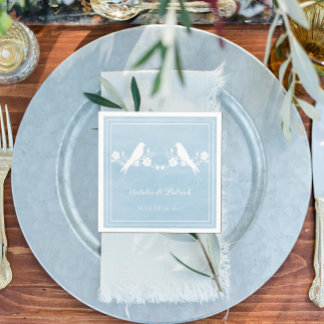 Serviette En Papier Papier Mariage bleu Lovebird Floral