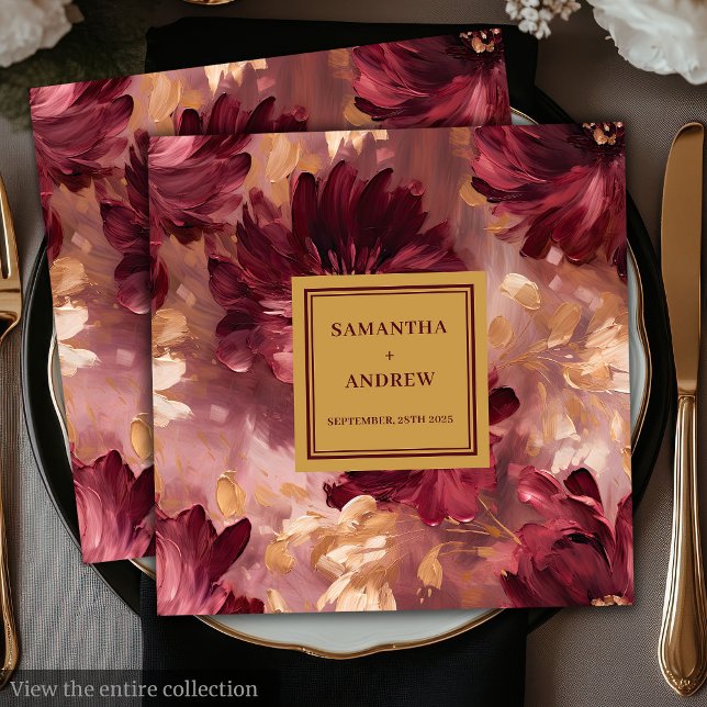 Serviette En Papier Papier Mariage Brousset Or de Bourgogne moderne (Modern Burgundy Gold Blush Wedding Paper Napkins)