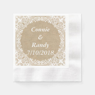 Serviette En Papier Papier Mariage Burlap et dentelle
