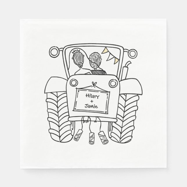 Serviette En Papier Papier Mariage campagnard Tracteur personnalisé (Devant)