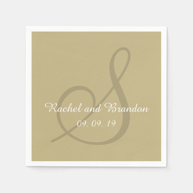 Serviette En Papier Papier Mariage couleur Gras Monogram Ecru (Devant)