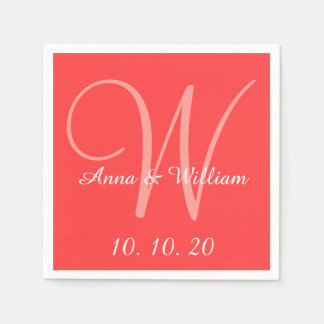Serviette En Papier Papier Mariage couleur rouge monogramme corail