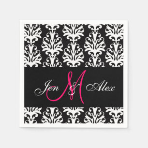 Serviette En Papier Papier Mariage Damask Rose noir